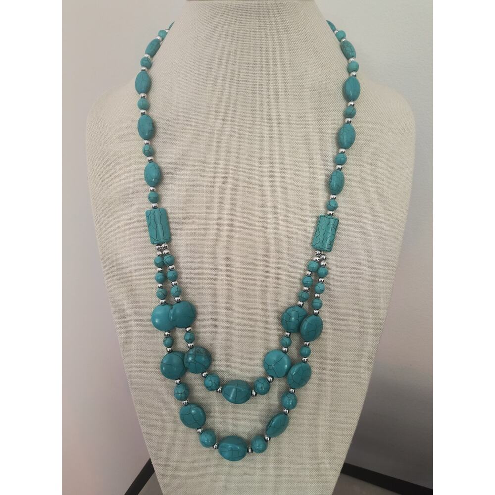 Vintage-Style Double Strand Turquoise Beaded Necklace